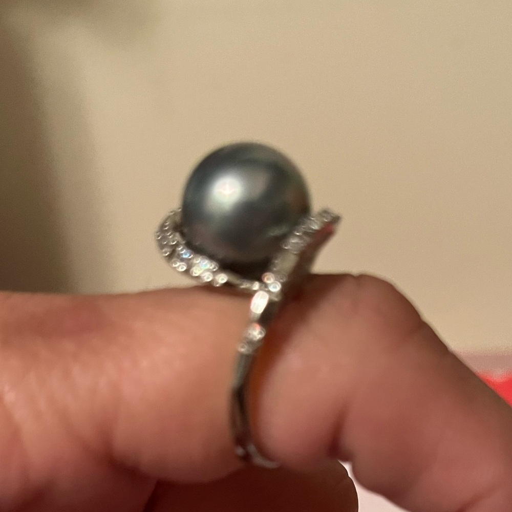 Source Unknown Silver Ring With Gray Pearl - image 4